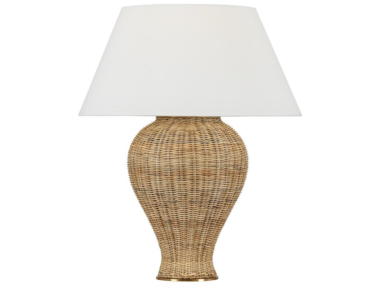 Hudson Valley Chatsworth Aged Brass Off White Linen Fabric Brown Buffet Lamp