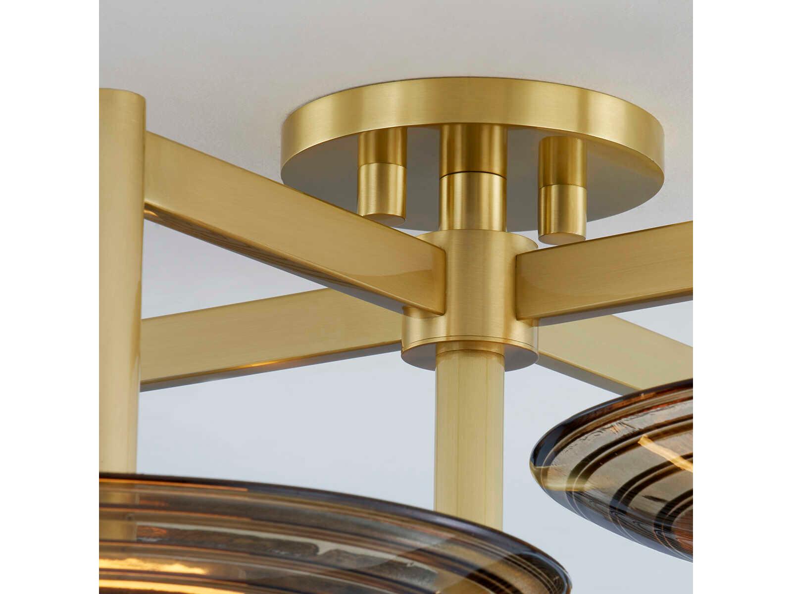 Hudson Valley Griston 5-Light Aged Brass Glass LED Round Semi Flush Mount