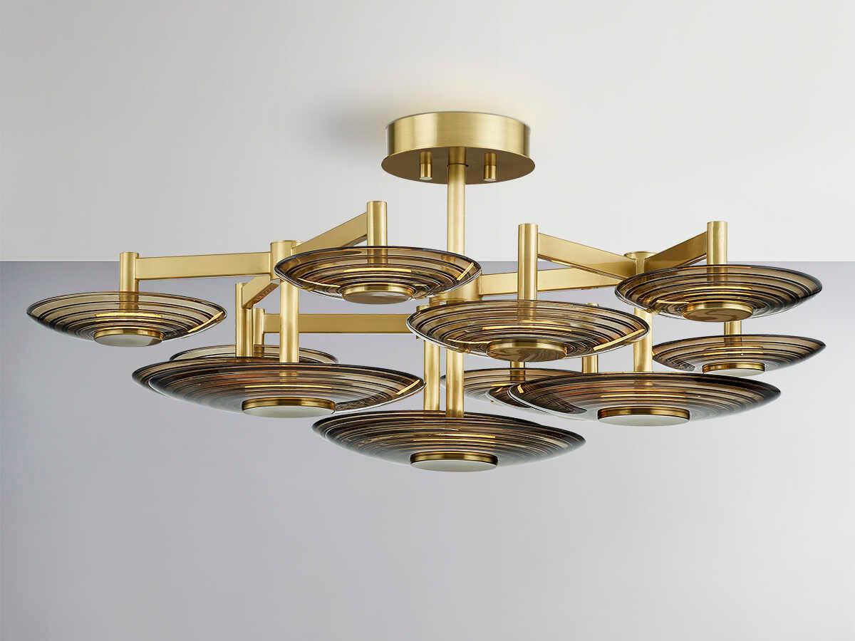 Hudson Valley Griston 9-Light Aged Brass Glass LED Round Semi Flush Mount