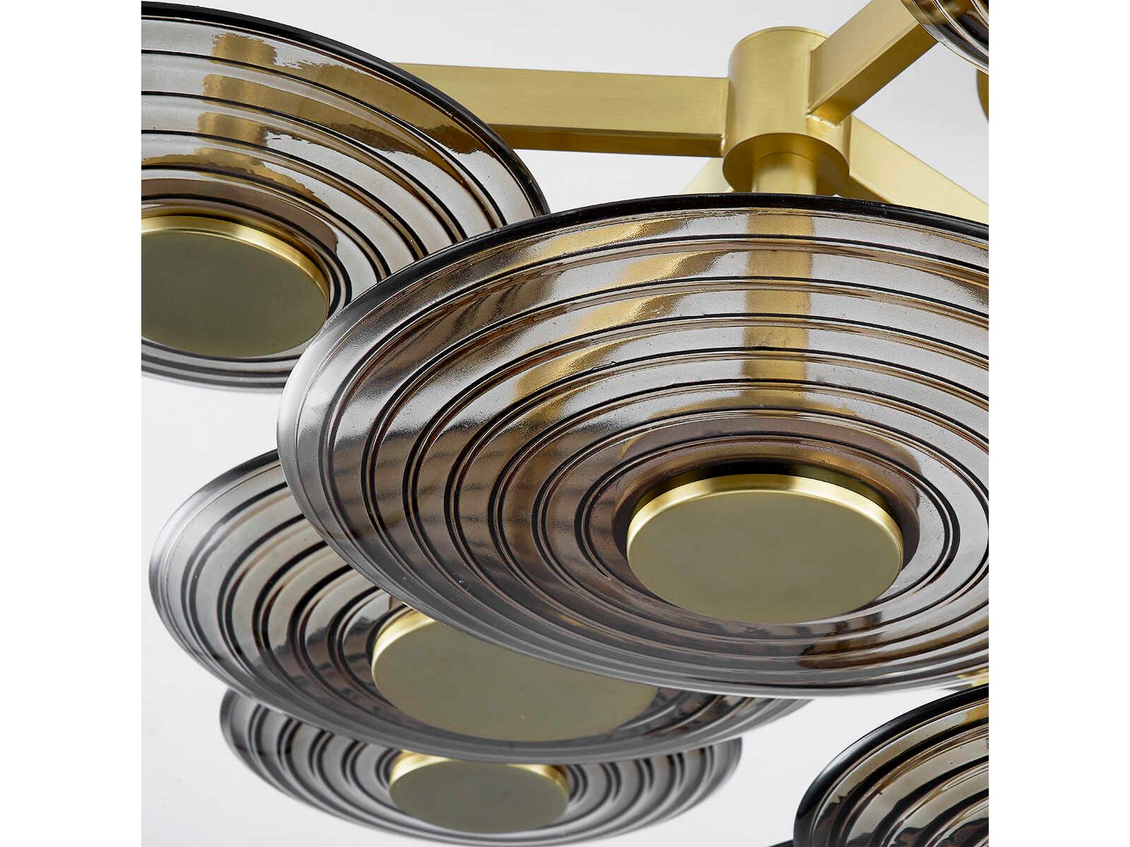 Hudson Valley Griston 9-Light Aged Brass Glass LED Round Semi Flush Mount