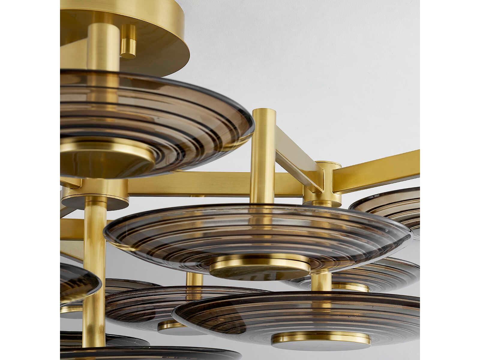 Hudson Valley Griston 9-Light Aged Brass Glass LED Round Semi Flush Mount