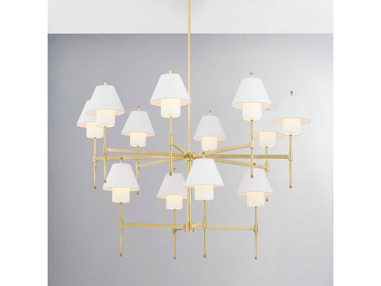 Hudson Valley Glenmoore 12-Light Aged Brass White Empire Tiered Chandelier