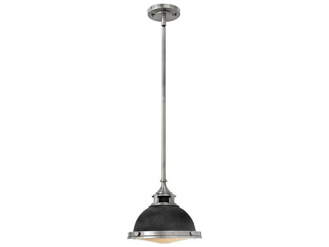 Hinkley Amelia 1-Light Aged Zinc Black Glass Bell Dome Mini Pendant