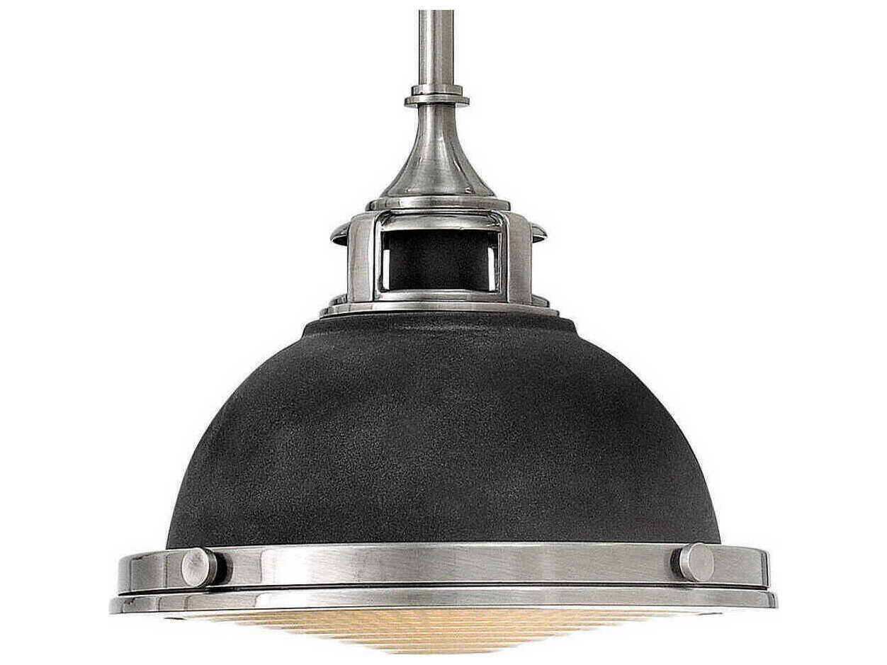 Hinkley Amelia 1-Light Aged Zinc Black Glass Bell Dome Mini Pendant