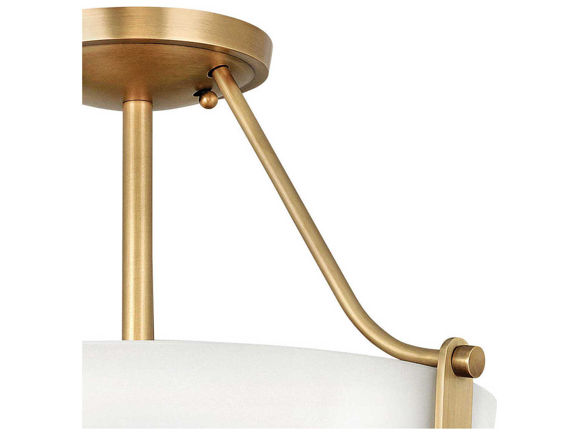 Hinkley Hathaway 3-Light Heritage Brass White Glass Drum Semi Flush Mount