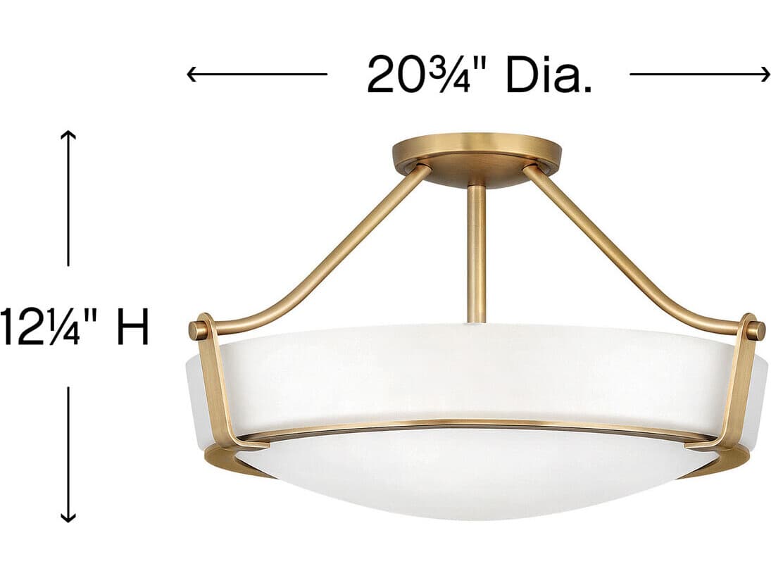 Hinkley Hathaway 4-Light Heritage Brass White Glass Drum Semi Flush Mount