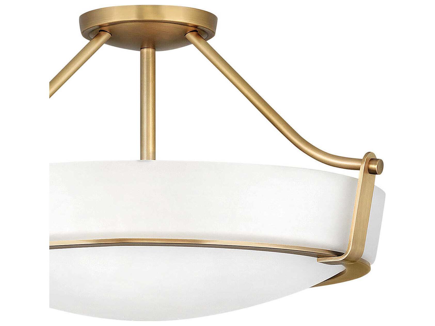 Hinkley Hathaway 4-Light Heritage Brass White Glass Drum Semi Flush Mount