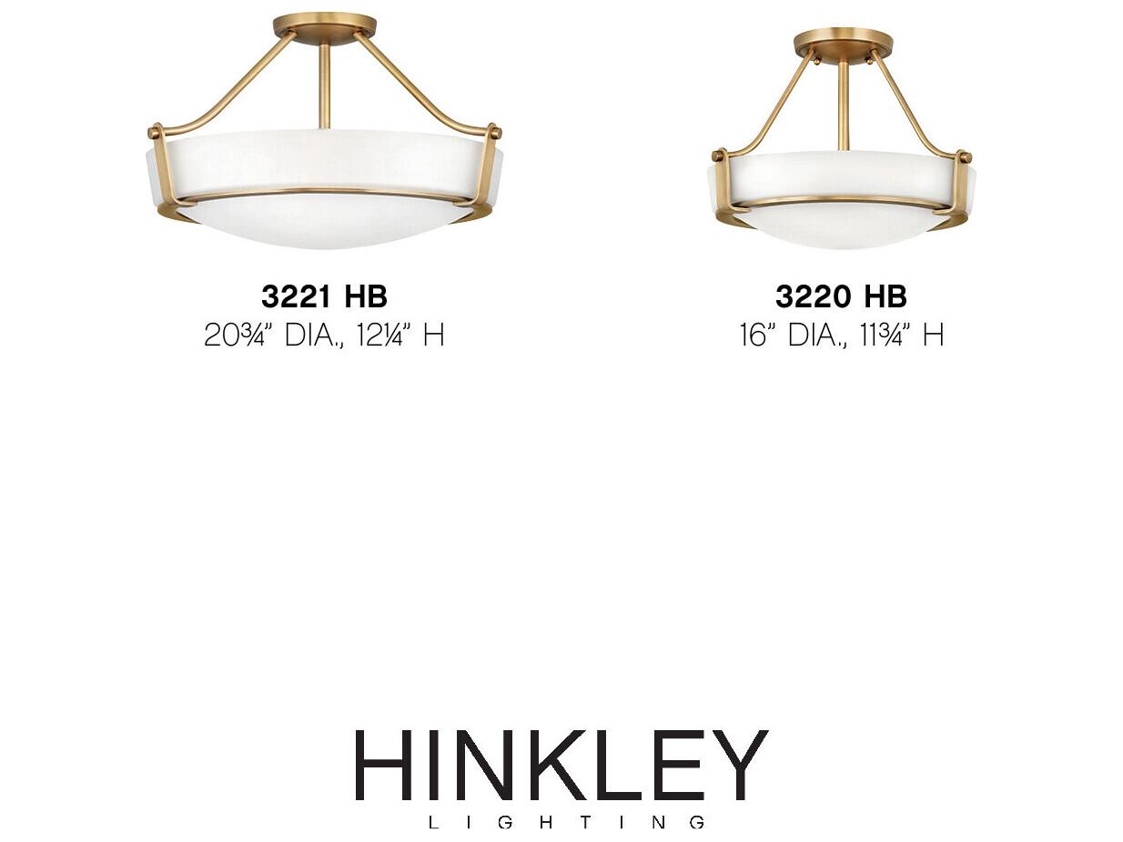 Hinkley Hathaway 4-Light Heritage Brass White Glass Drum Semi Flush Mount