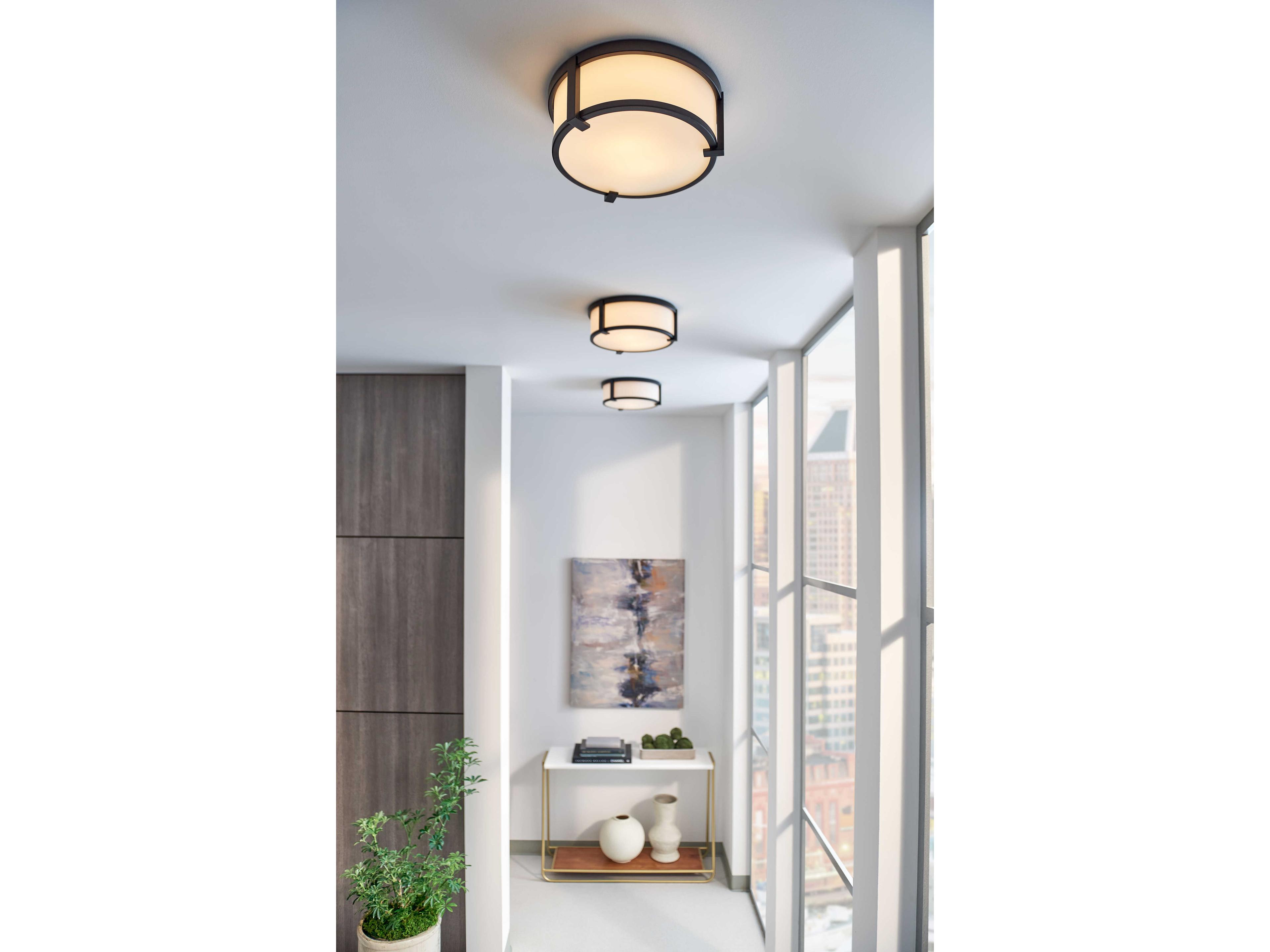 Hinkley Lowell 2-Light Black Glass Drum Flush Mount