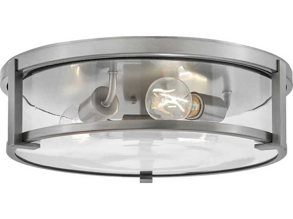 Hinkley Lowell 3-Light Antique Nickel Glass Flush Mount