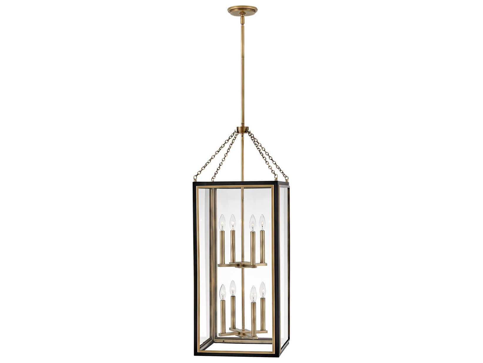 Hinkley Shaw 8-Light Black Heritage Brass Glass Tiered Chandelier