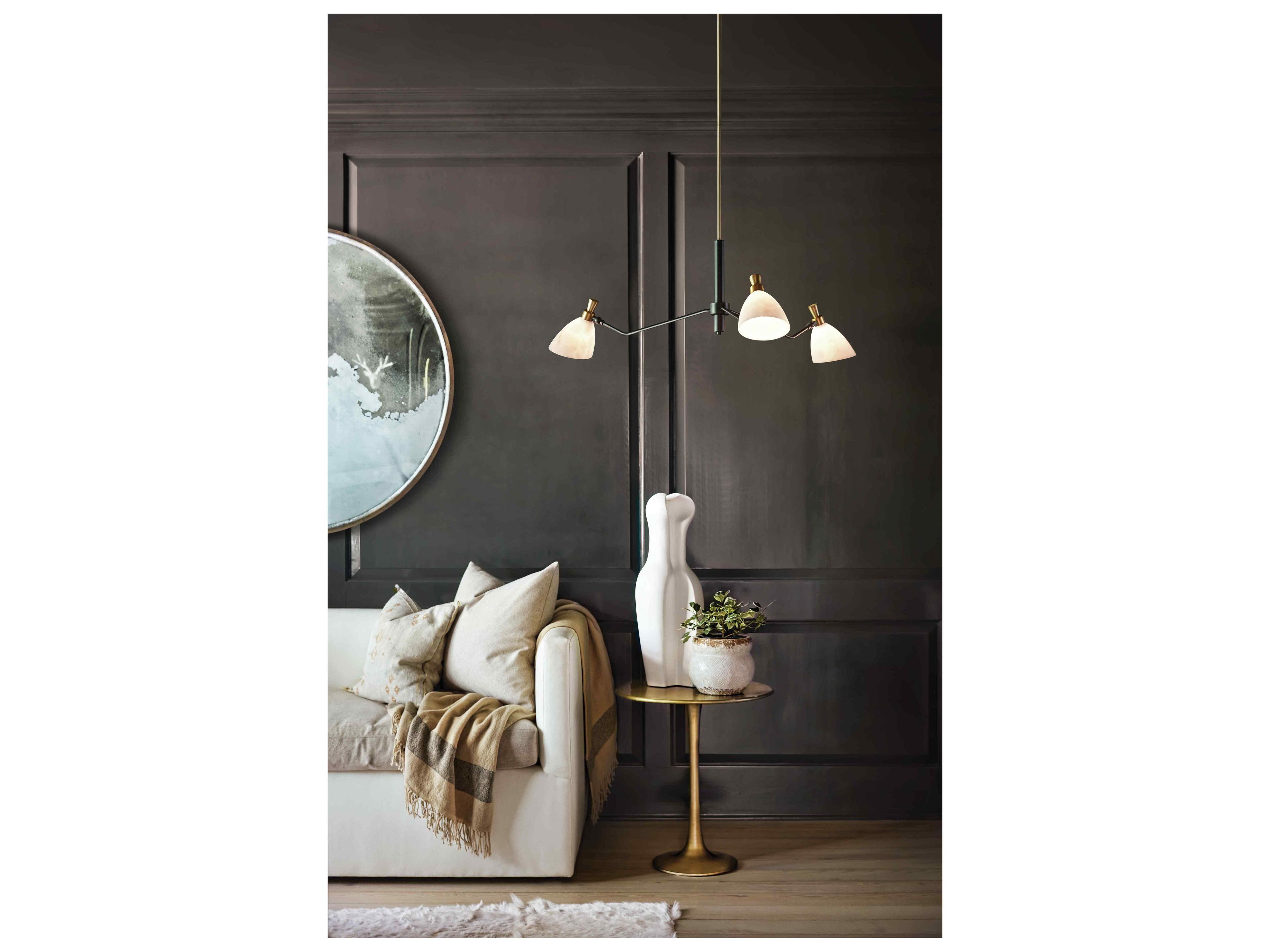 Hinkley Sinclair 3-Light Heritage Brass Black Glass LED Bell Chandelier