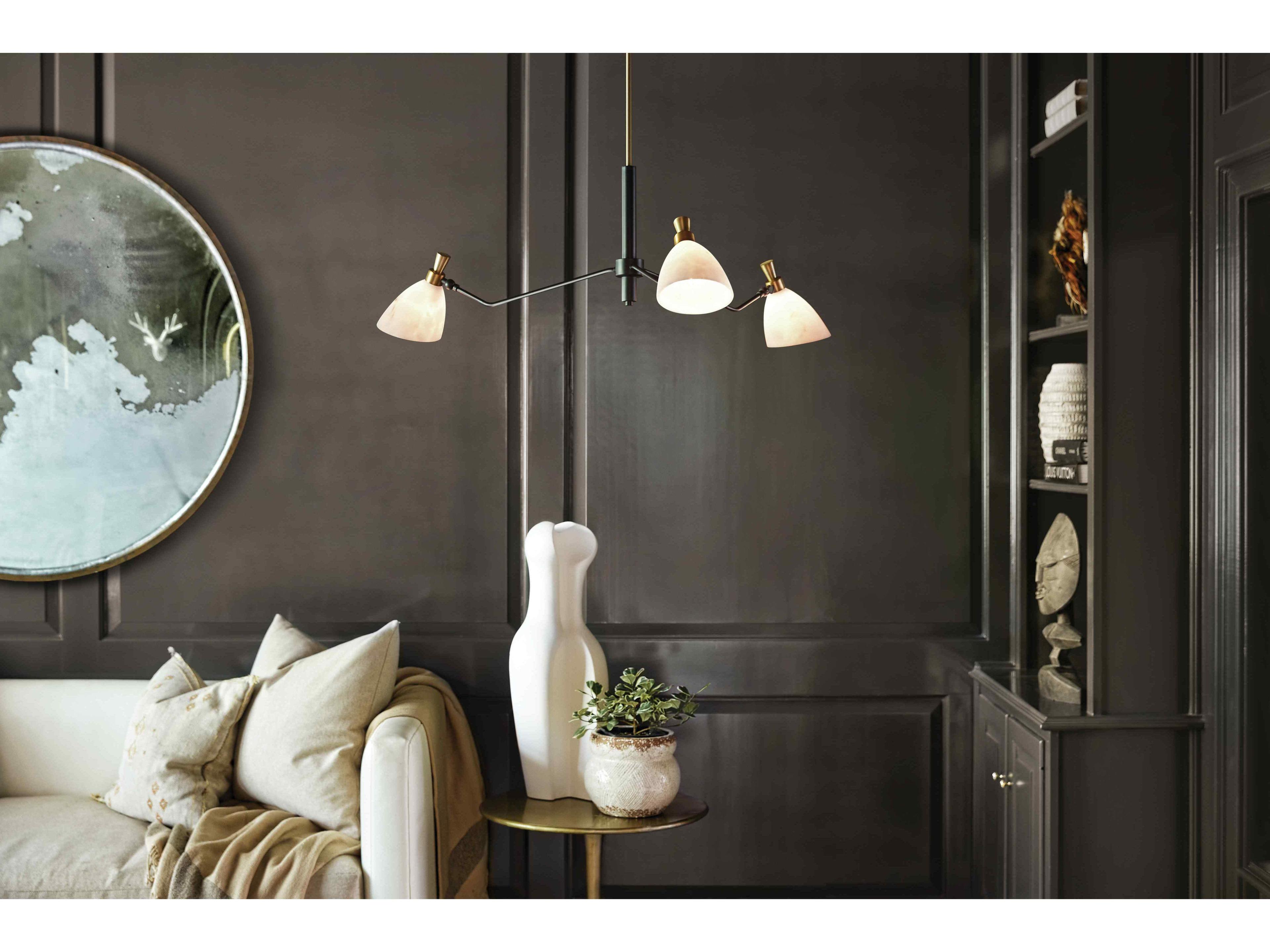 Hinkley Sinclair 3-Light Heritage Brass Black Glass LED Bell Chandelier