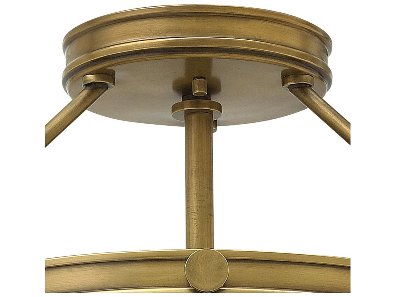 Hinkley Collier 3-Light Heritage Brass Glass Bowl Semi Flush Mount