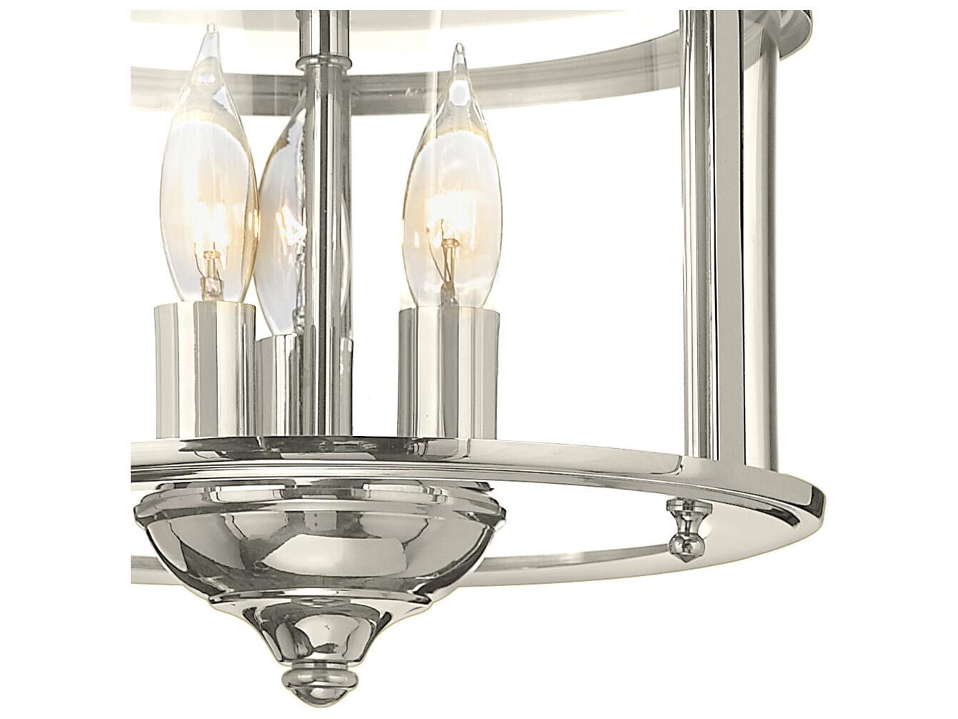 Hinkley Gentry 3-Light Polished Nickel Glass Cylinder Flush Mount