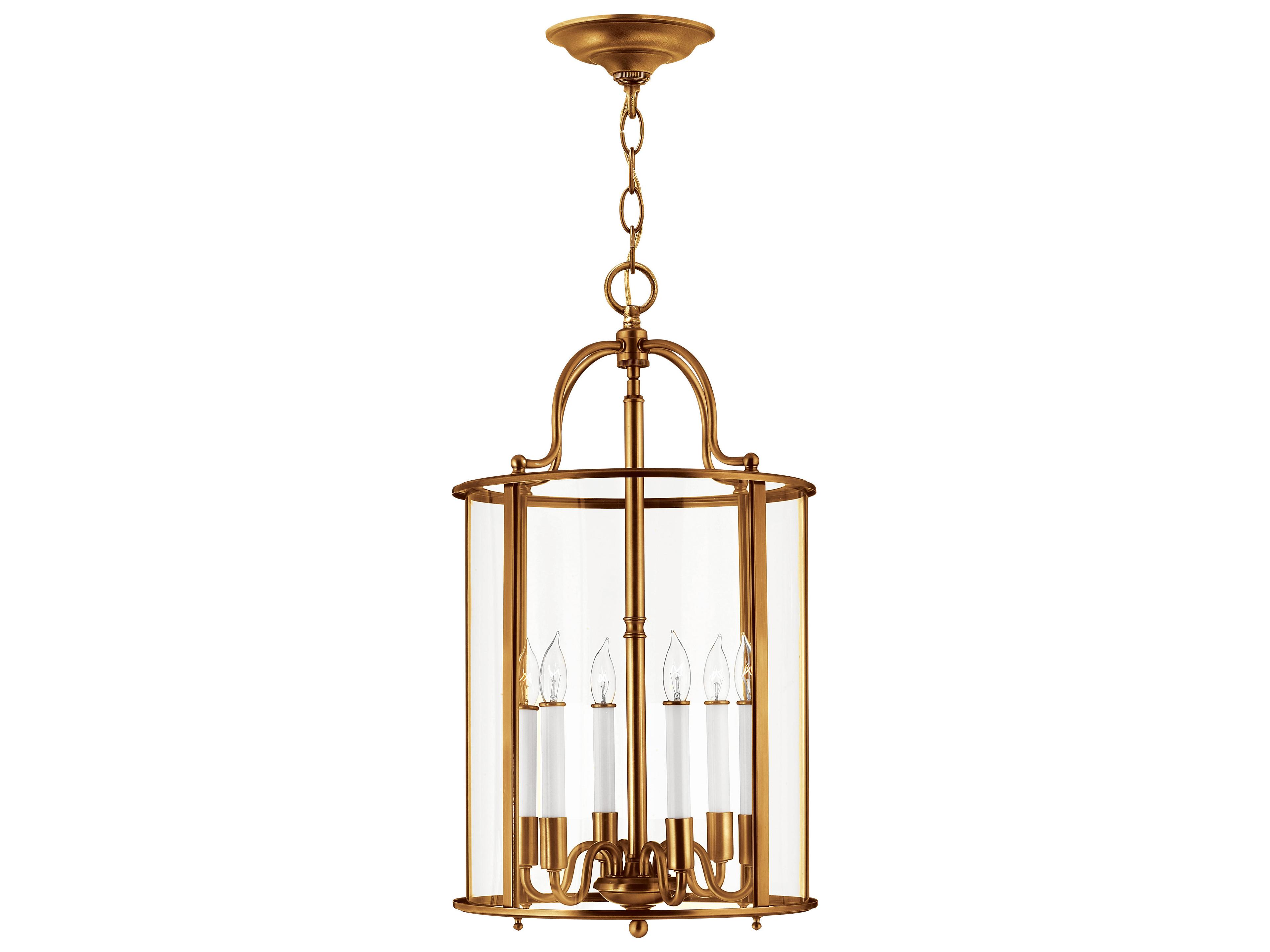 Hinkley Gentry 6-Light Heirloom Brass Glass Candelabra Cylinder Chandelier