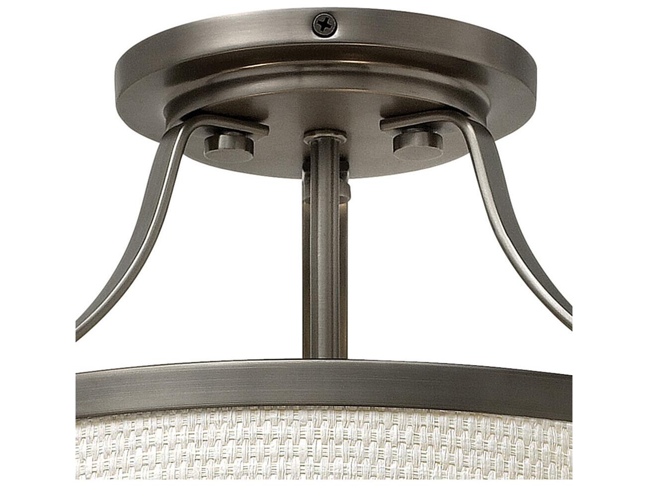 Hinkley Charlotte 1-Light Antique Nickel Glass Drum Semi Flush Mount