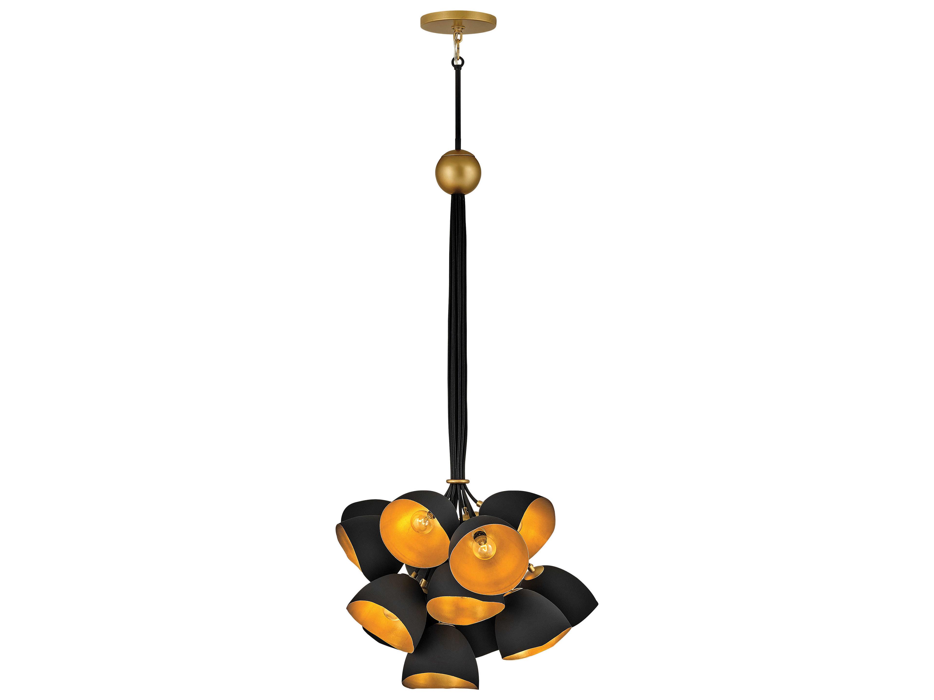 Hinkley Nula 15-Light Shell Black Gold Leaf Bell Pendant