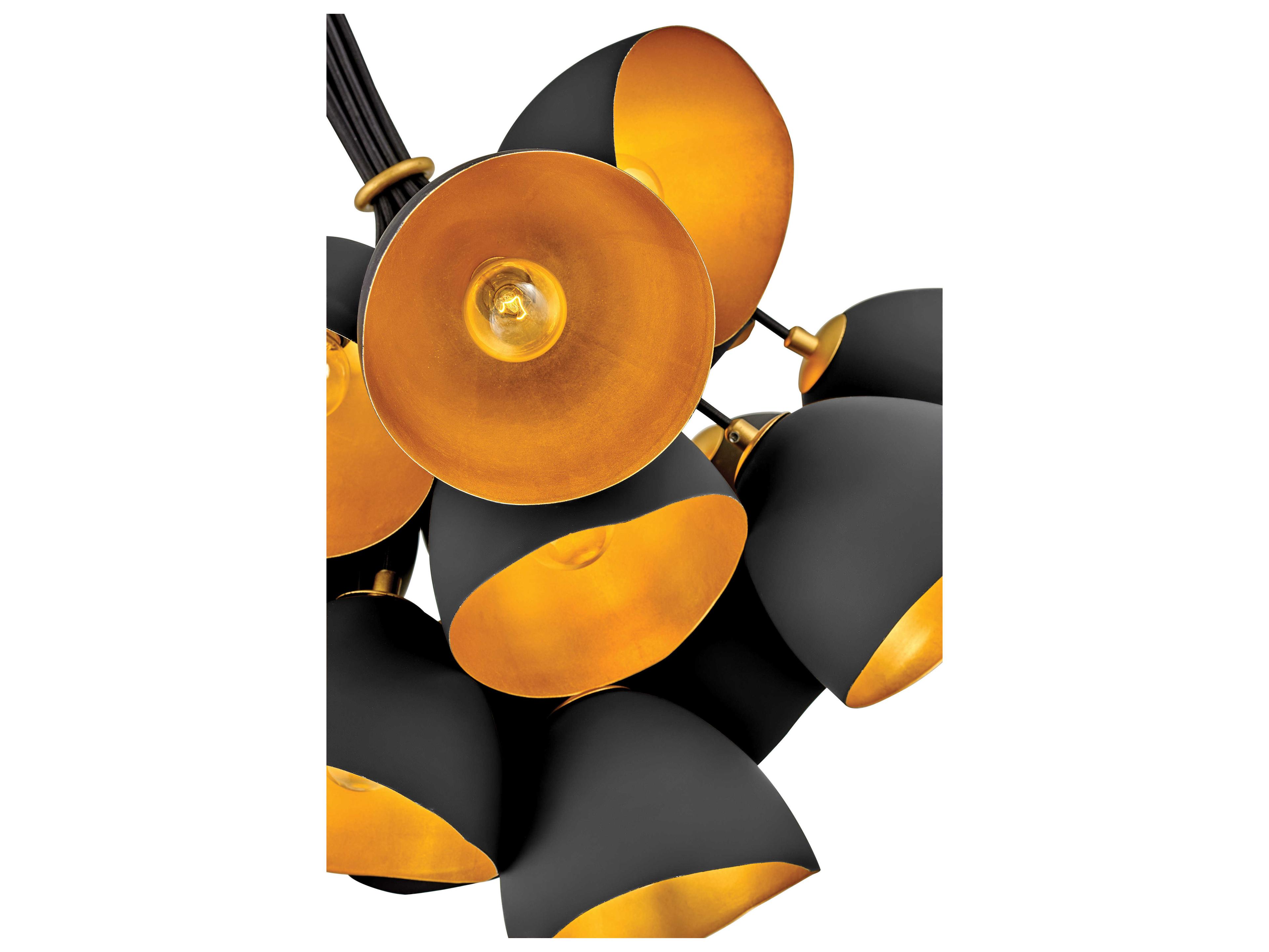 Hinkley Nula 15-Light Shell Black Gold Leaf Bell Pendant