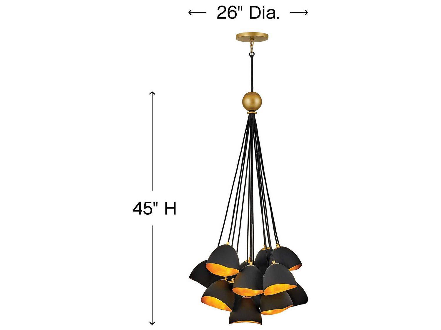 Hinkley Nula 15-Light Shell Black Gold Leaf Bell Pendant
