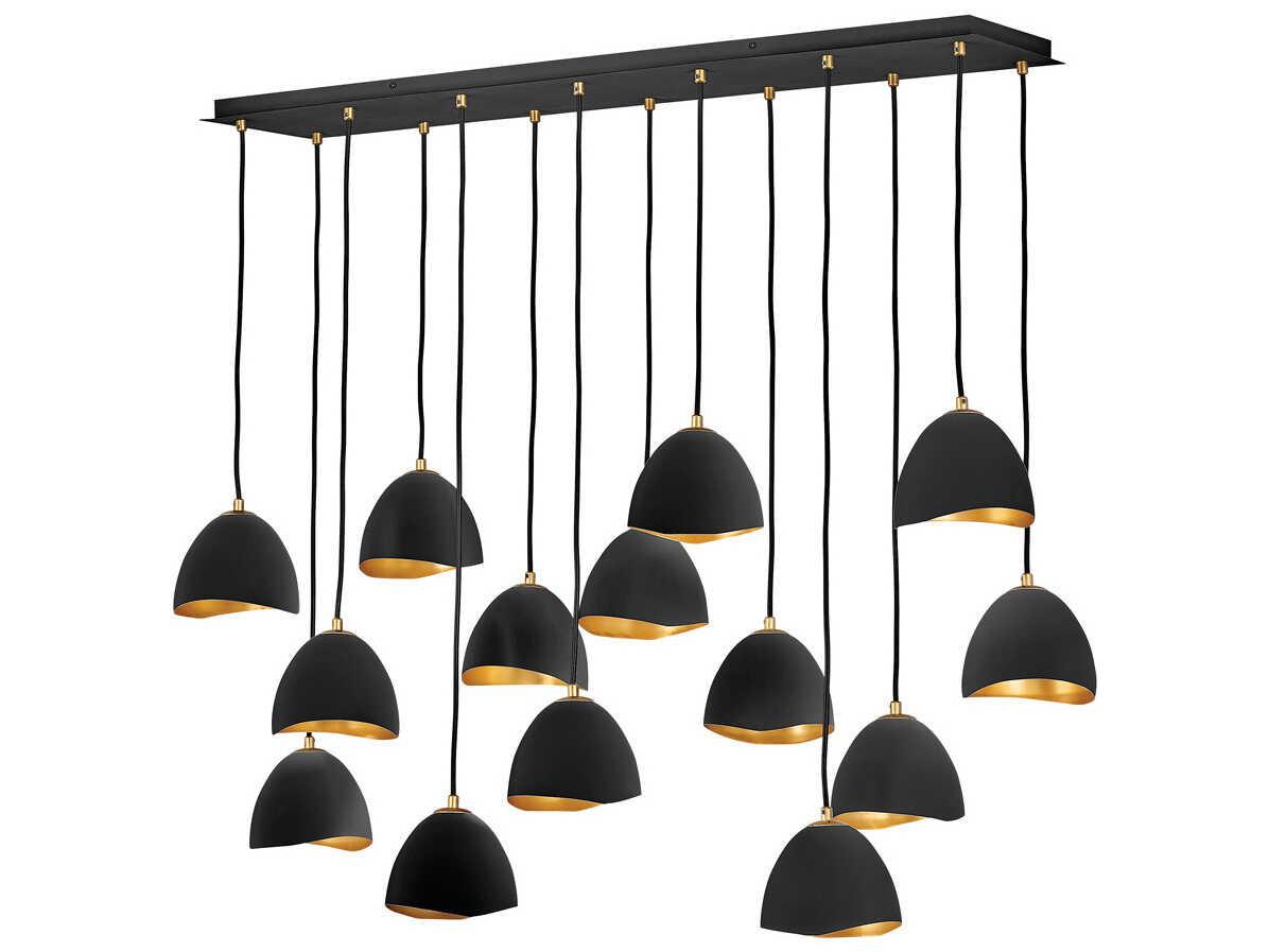 Hinkley Nula 14-Light Shell Black Gold Leaf Bell Island Pendant