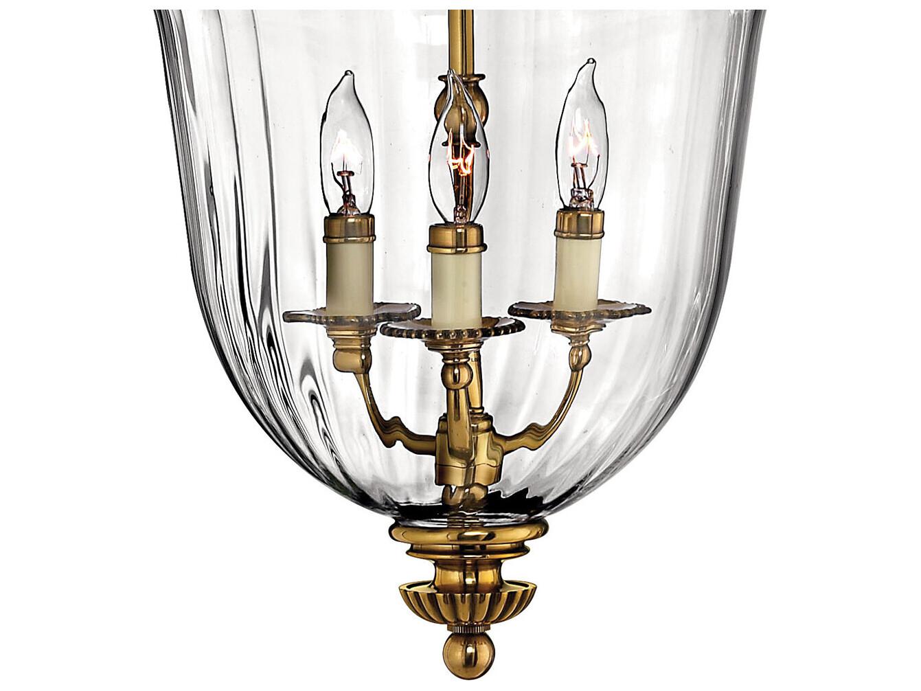 Hinkley Cambridge 3-Light Burnished Brass Glass Bell Candelabra Chandelier