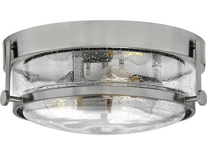 Hinkley Harper 3-Light Brushed Nickel Glass Round Flush Mount
