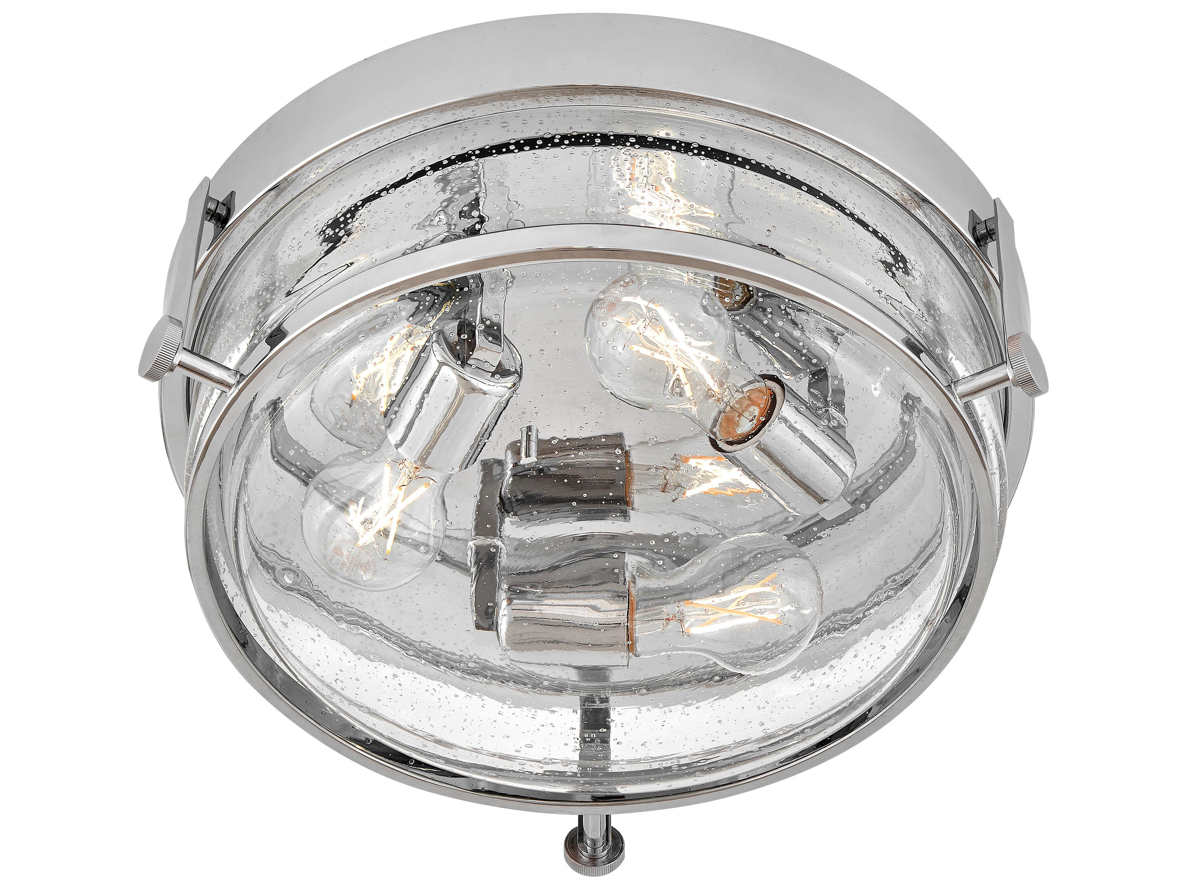 Hinkley Harper 3-Light Chrome Nickel Glass Round Flush Mount