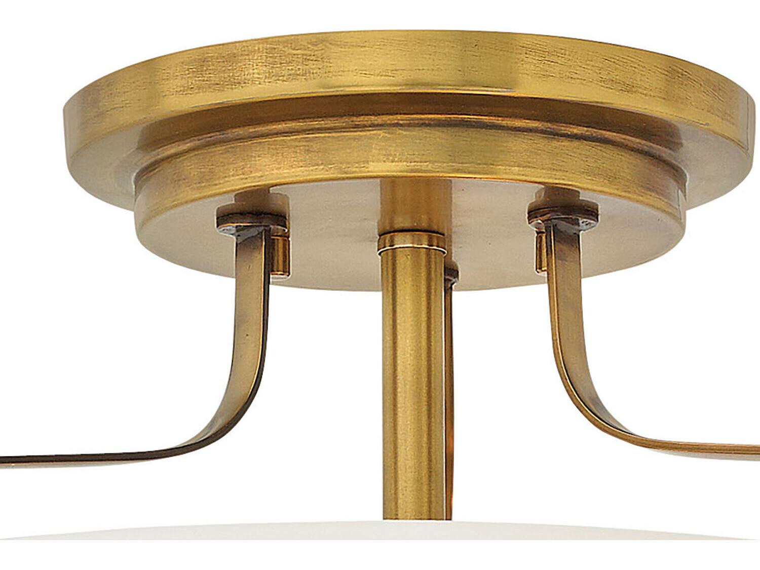 Hinkley Harper 3-Light Heritage Brass Glass Drum Semi Flush Mount