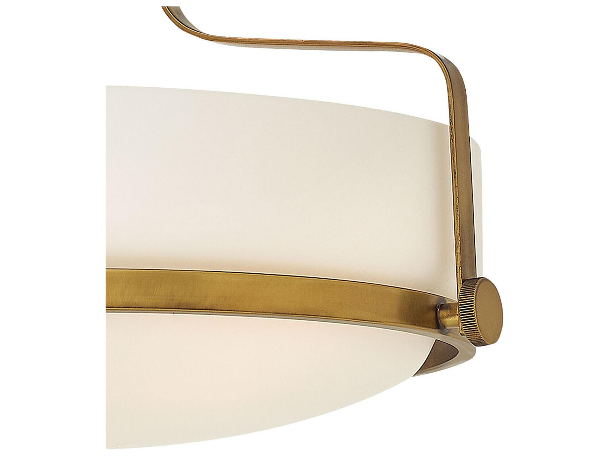 Hinkley Harper 3-Light Heritage Brass Glass Drum Semi Flush Mount