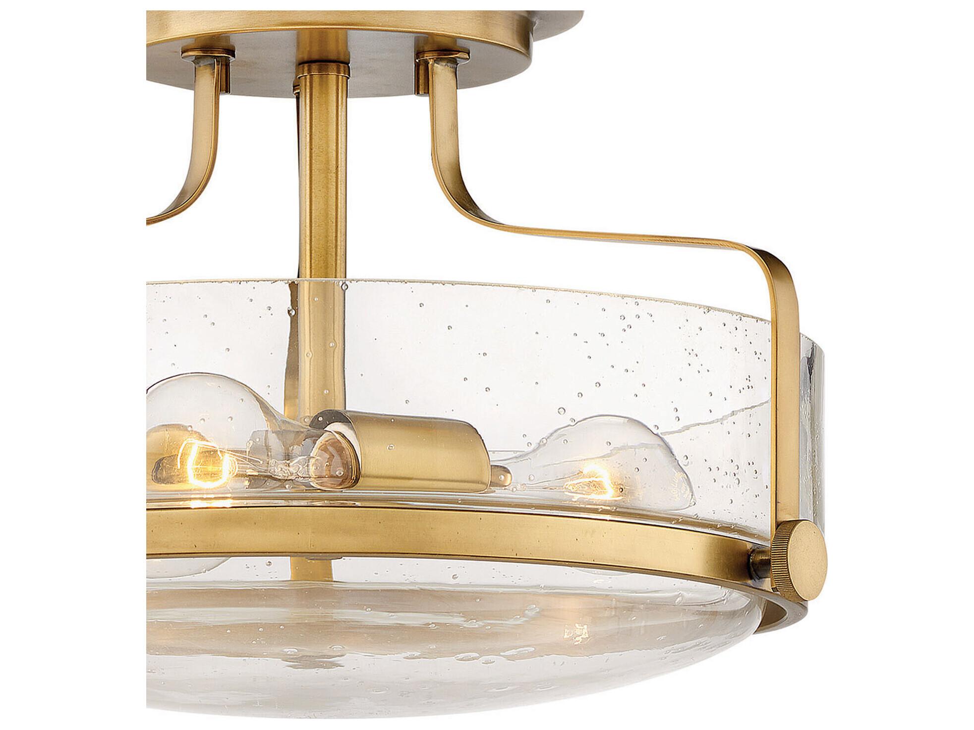 Hinkley Harper 3-Light Heritage Brass Clear Glass Drum Semi Flush Mount