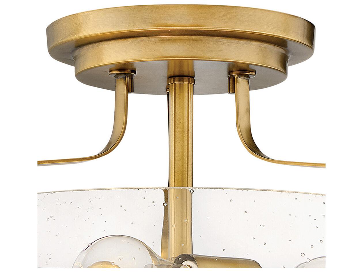 Hinkley Harper 3-Light Heritage Brass Clear Glass Drum Semi Flush Mount