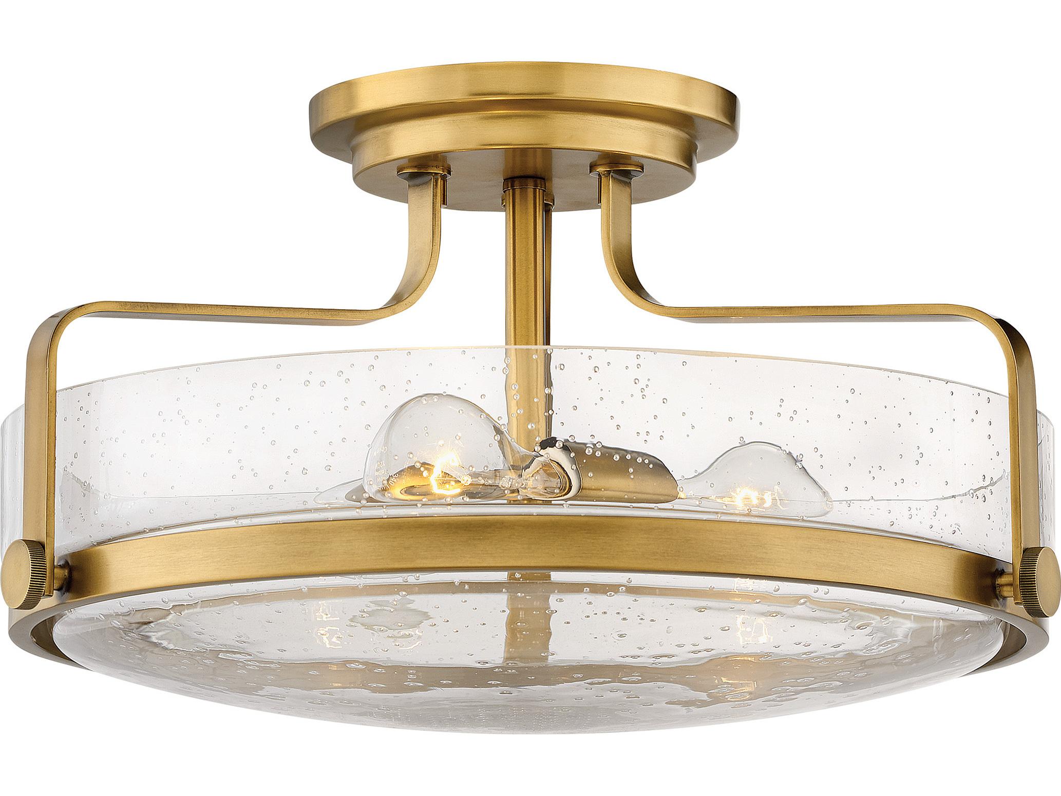 Hinkley Harper 3-Light Heritage Brass Glass Drum Semi Flush Mount