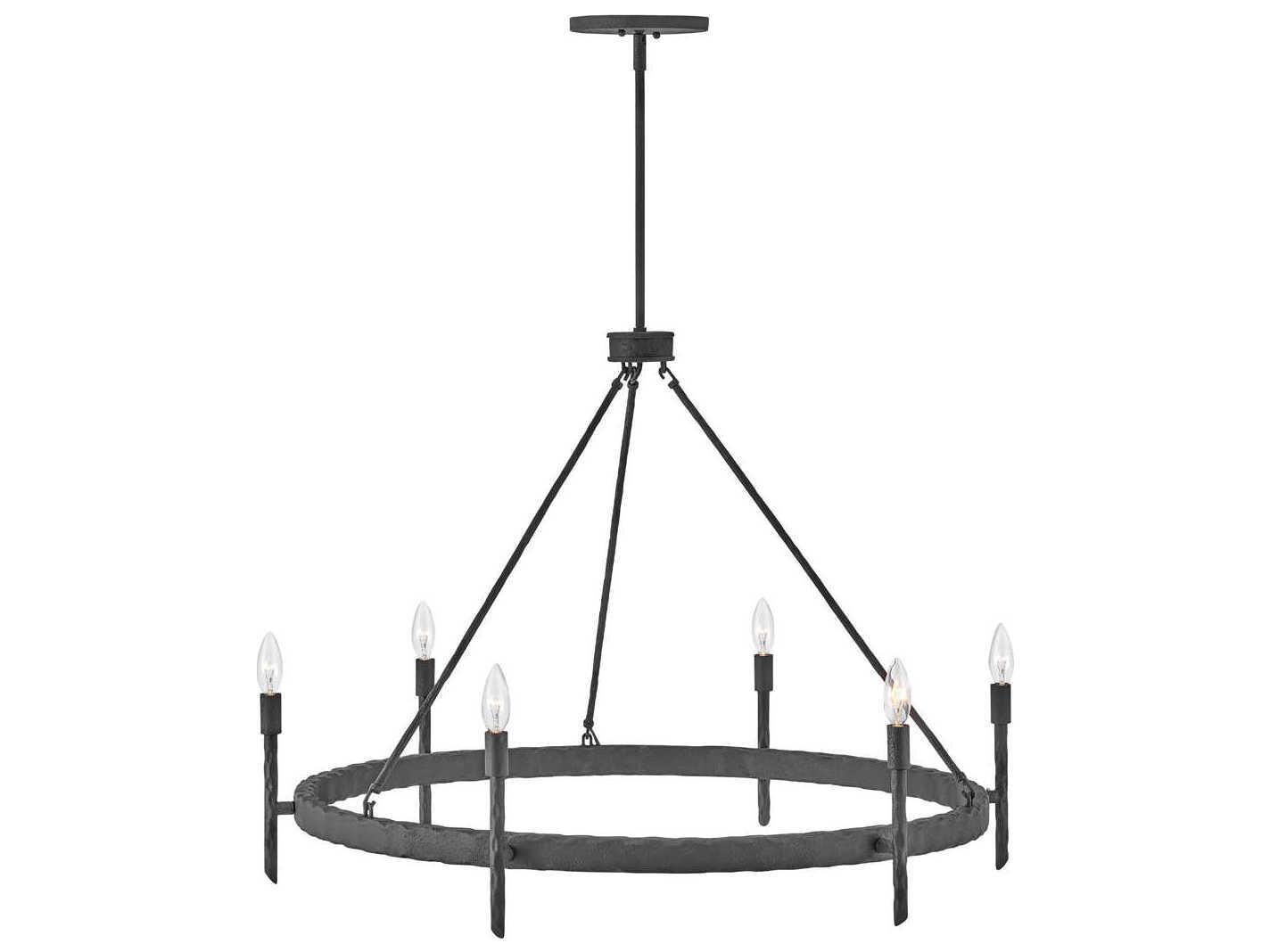 Hinkley Tress 6-Light Forged Iron Black Candelabra Chandelier