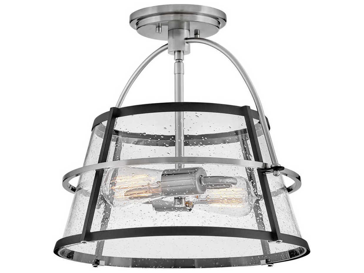 Hinkley Tournon 2-Light Brushed Nickel Black Glass LED Semi Flush Mount