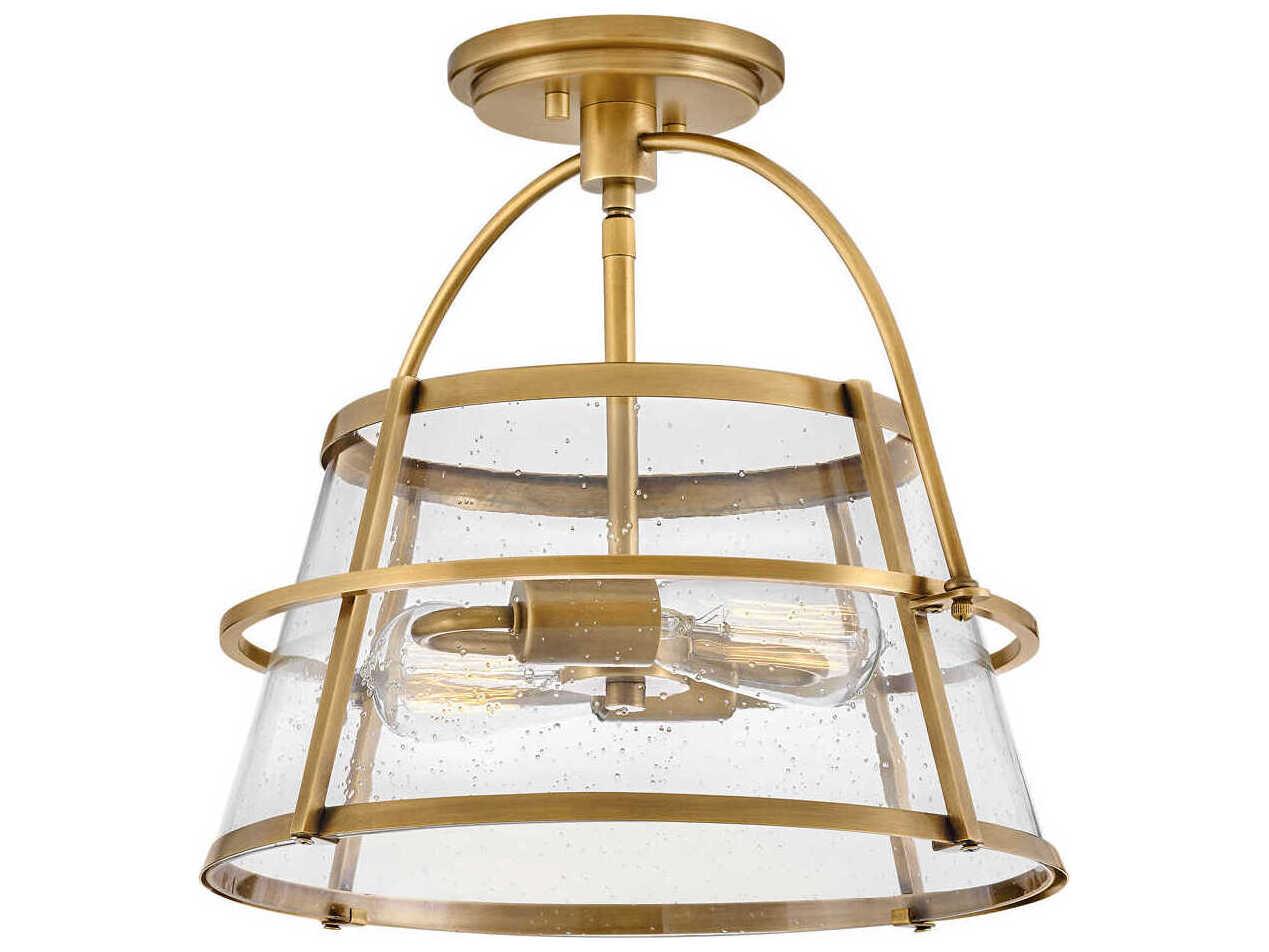 Hinkley Tournon 2-Light Heritage Brass Glass LED Semi Flush Mount