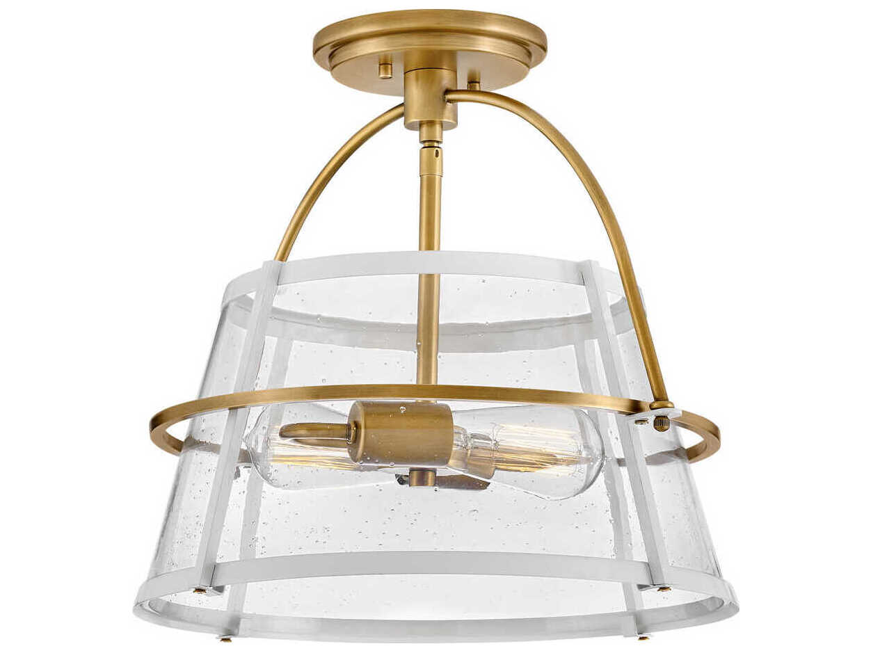 Hinkley Tournon 2-Light Heritage Brass Polished White Glass LED Semi Flush Mount