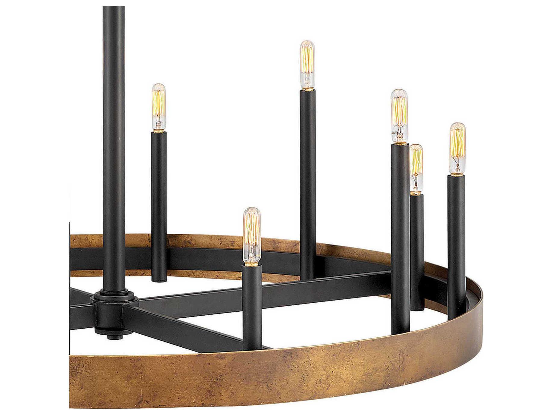 Hinkley Wells 12-Light Weathered Brass Black Candelabra Chandelier