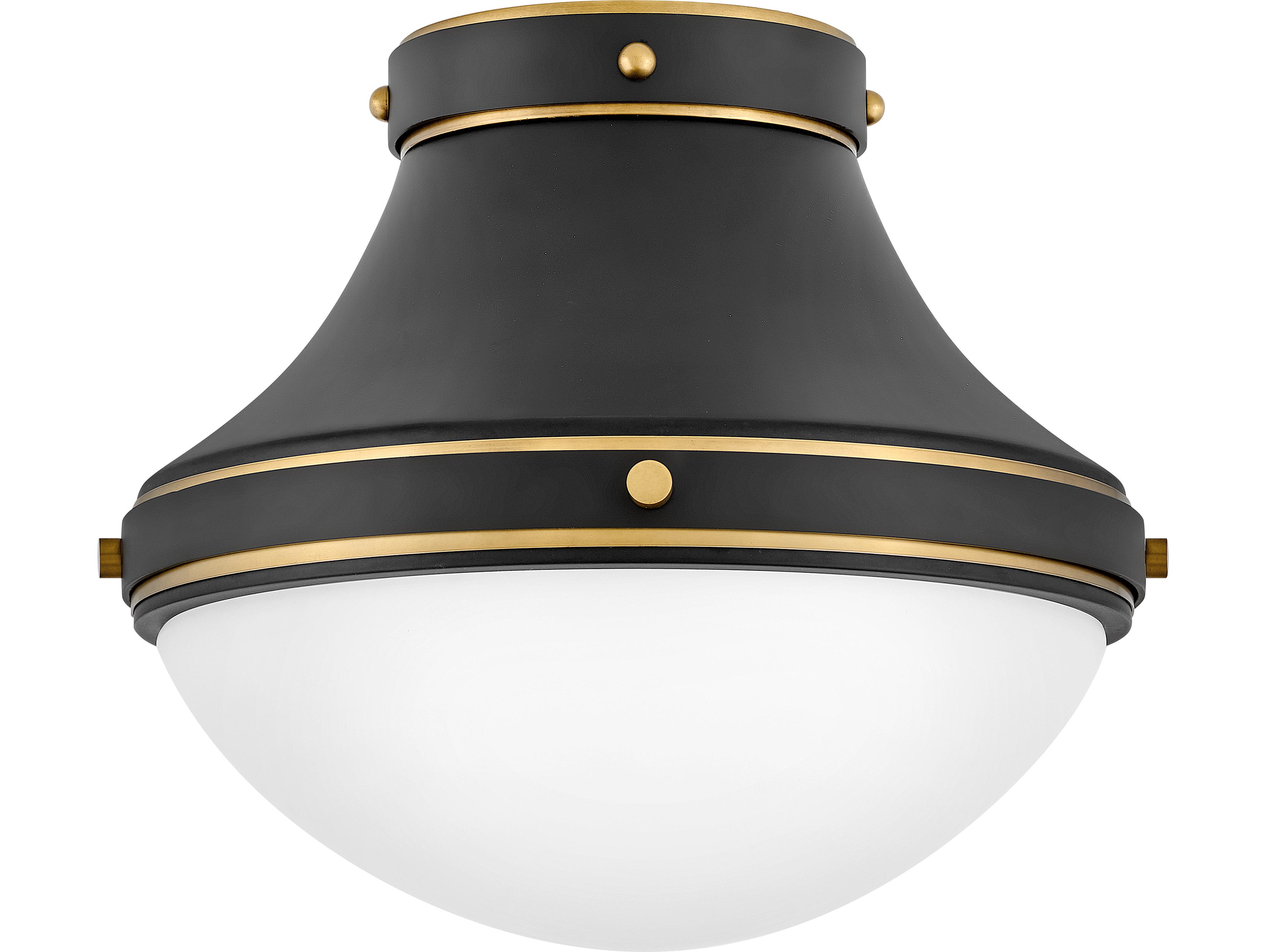 Hinkley Oliver 1-Light Black Heritage Brass Glass Bowl Flush Mount