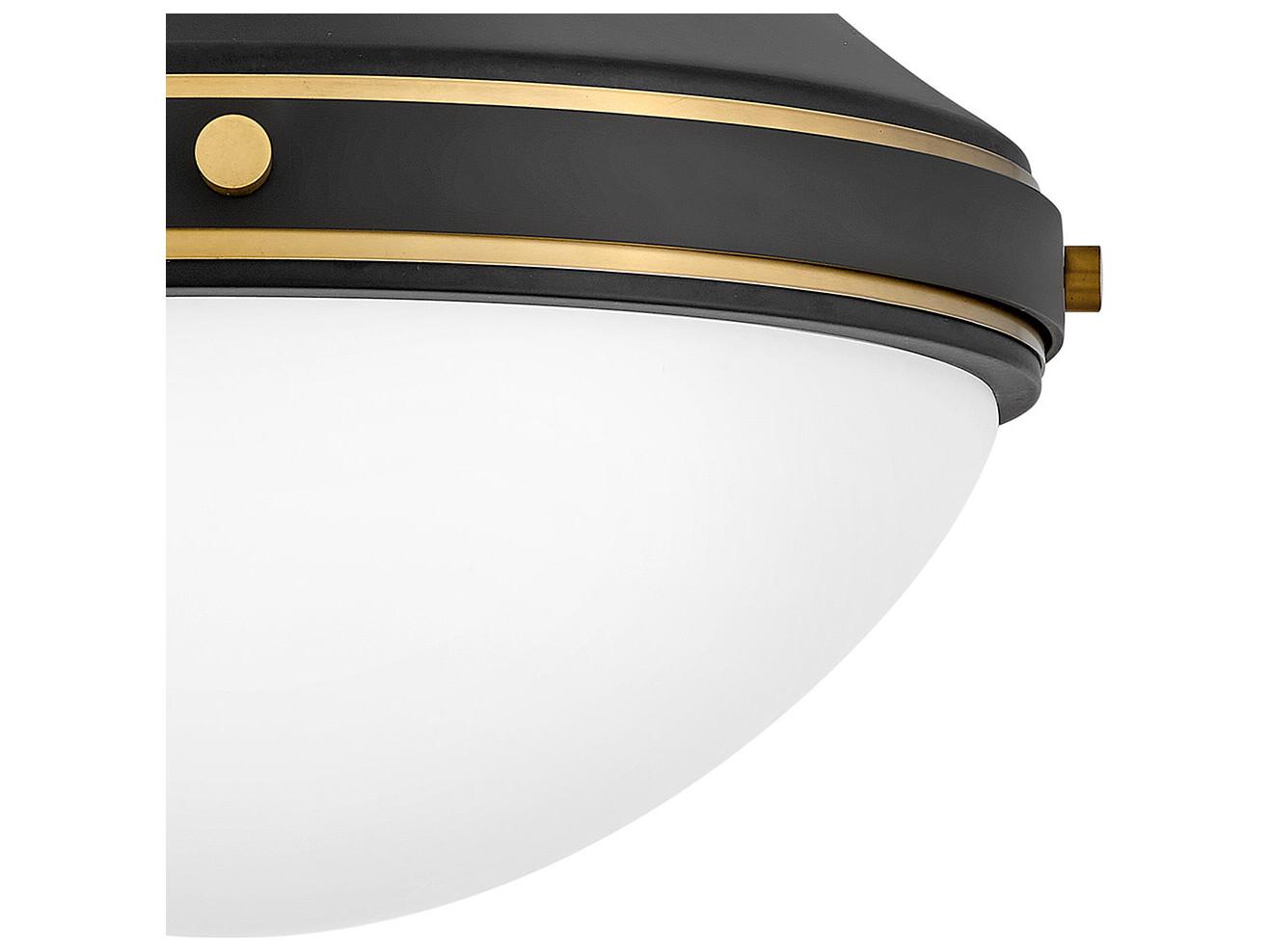 Hinkley Oliver 1-Light Black Heritage Brass Glass Bowl Flush Mount