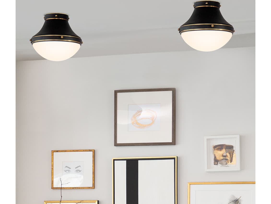 Hinkley Oliver 1-Light Black Heritage Brass Glass Bowl Flush Mount