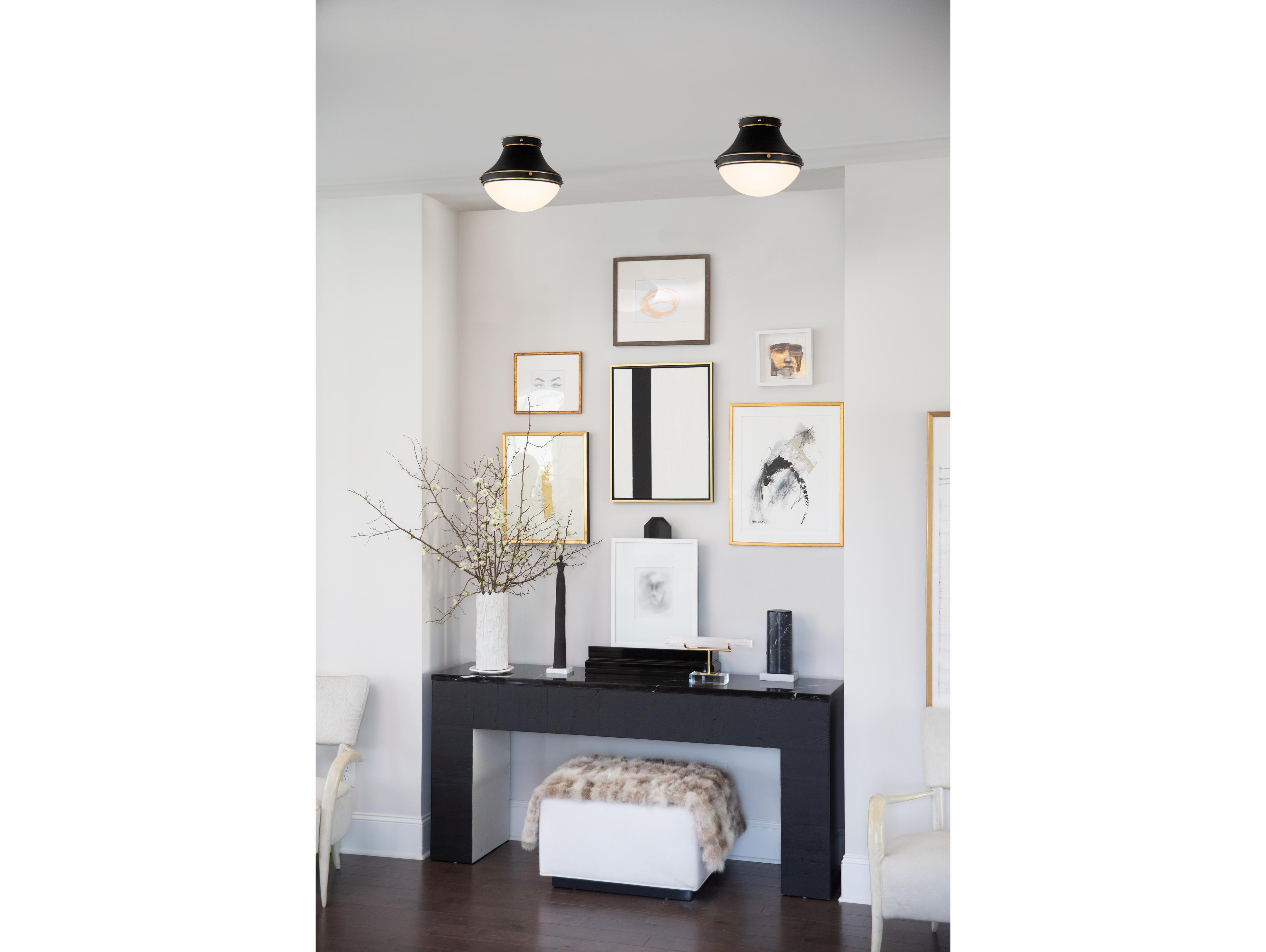 Hinkley Oliver 1-Light Black Heritage Brass Glass Bowl Flush Mount