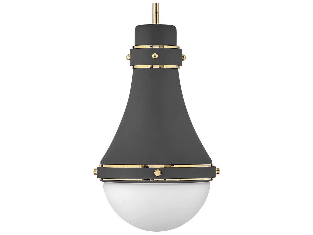 Hinkley Oliver 1-Light Dark Matte Grey Brass Glass Bell Dome Mini Pendant