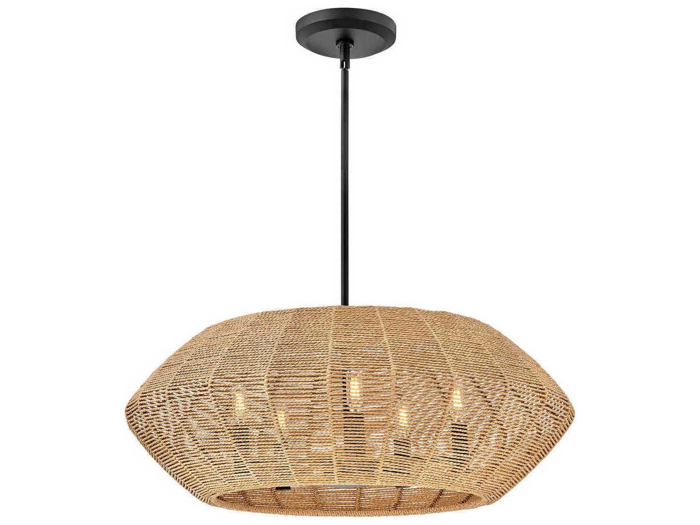 Hinkley Luca 5-Light Black Camel Rattan Candelabra Chandelier