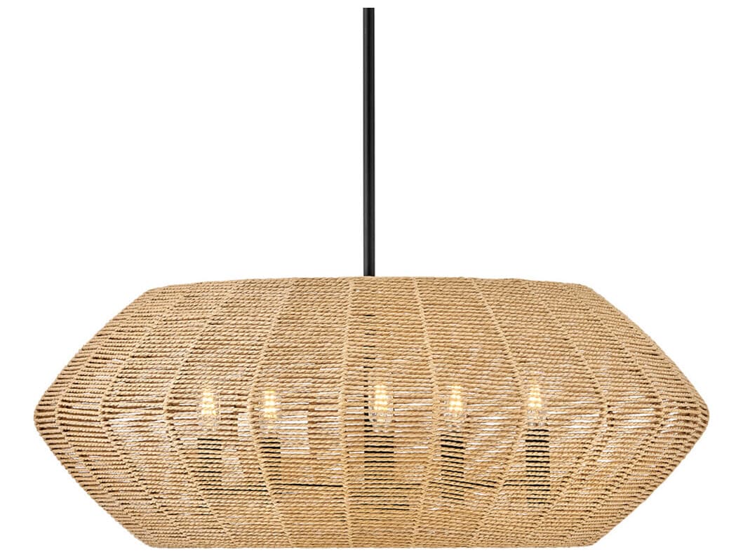 Hinkley Luca 5-Light Black Camel Rattan Candelabra Chandelier