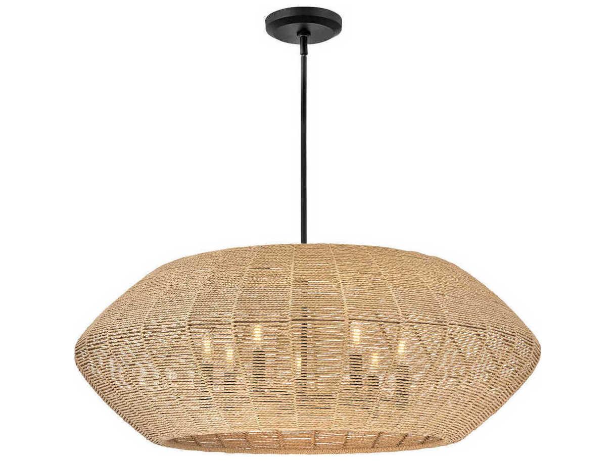 Hinkley Luca 7-Light Black Camel Rattan Candelabra Chandelier