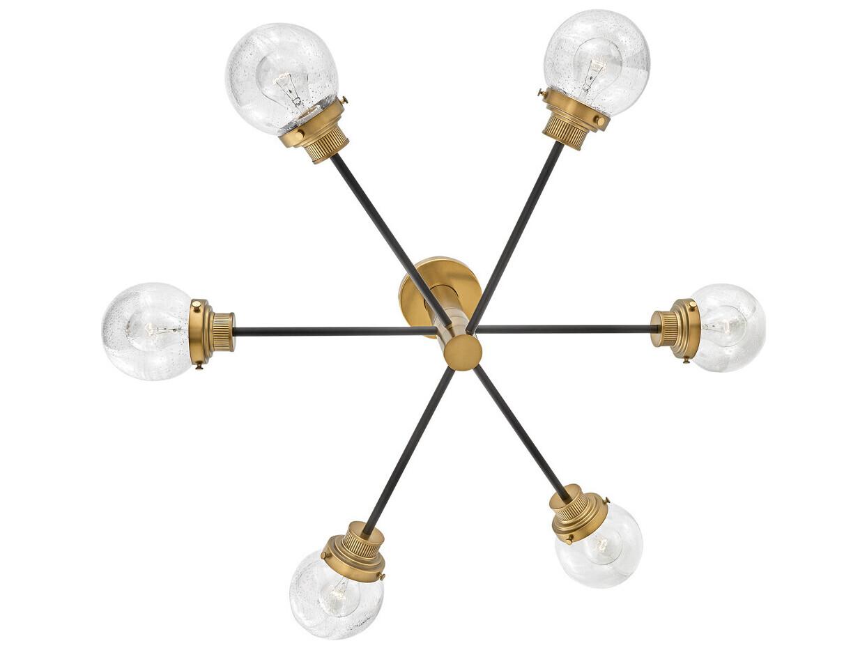 Hinkley Poppy 6-Light Black Heritage Brass Glass Globe Semi Flush Mount