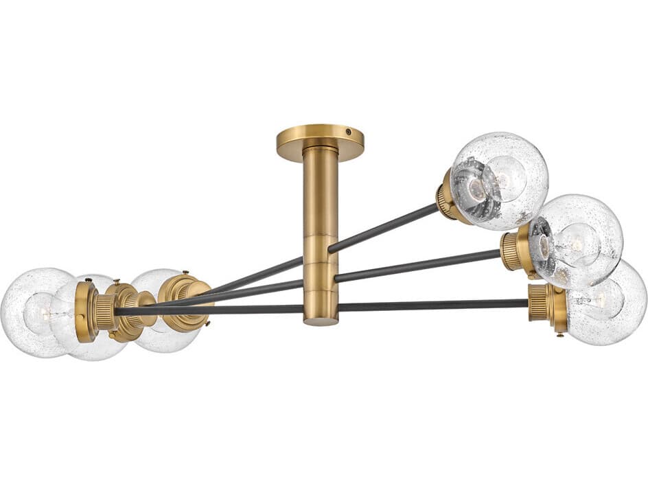 Hinkley Poppy 6-Light Black Heritage Brass Glass Globe Semi Flush Mount