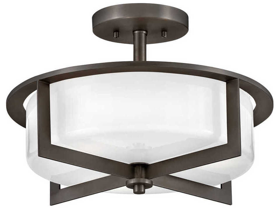 Hinkley Baxley 3-Light Black Oxide Glass LED Semi Flush Mount