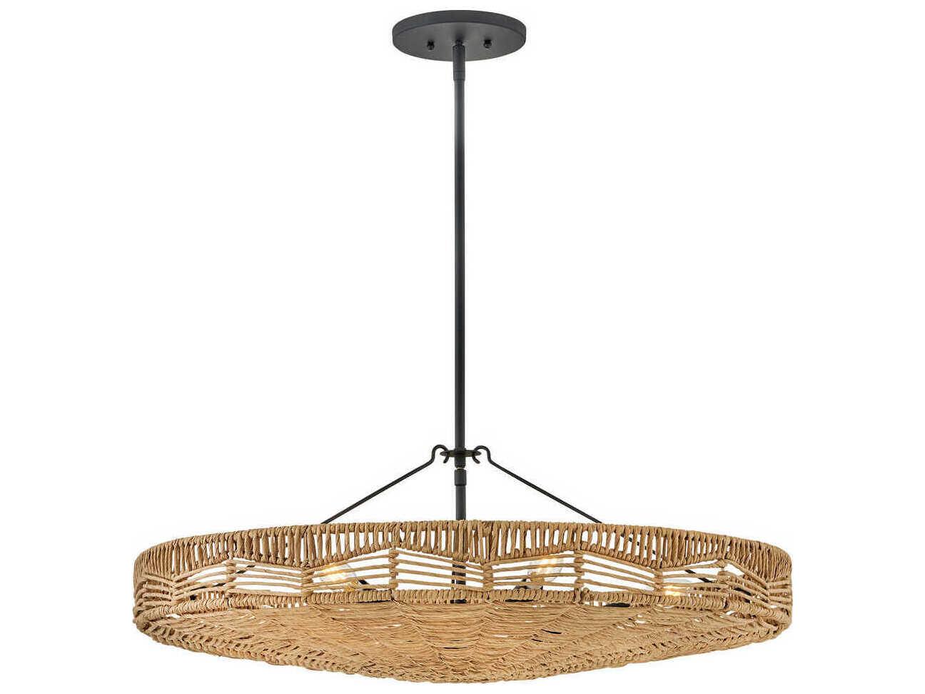 Hinkley Ophelia 6-Light Black Natural Shade Brown LED Pendant